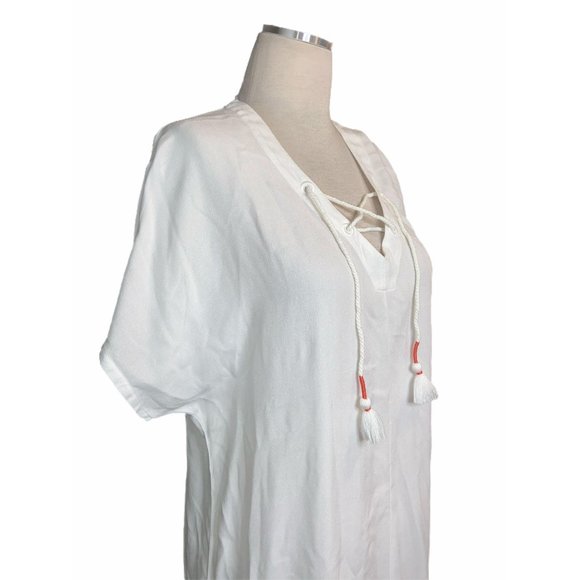 Bobi Ivory Lace up Front Tunic Dress New Women's Mini Boho Coverup - Picture 3 of 8
